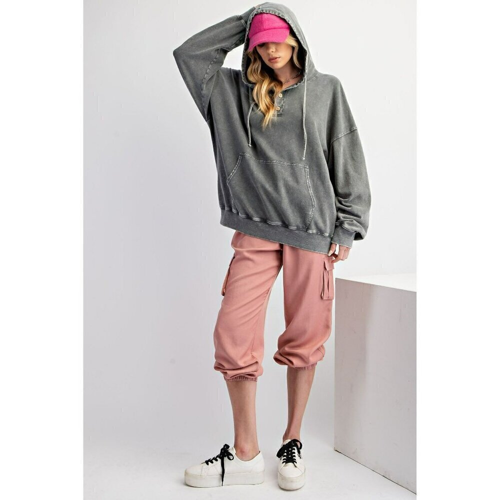 Heart and Soul Peace Sign French Terry Hoodie in Ash - Picture 4 of 4